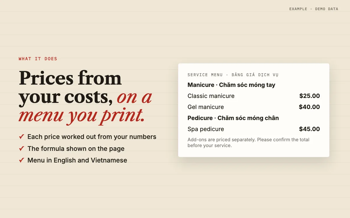 Nail Salon Price Menu & Pricing Calculator: what it does for your business